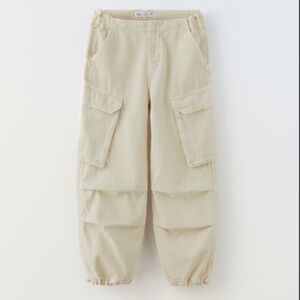 ZARA Kids Parachute Cargo Pants Ecru/Beige